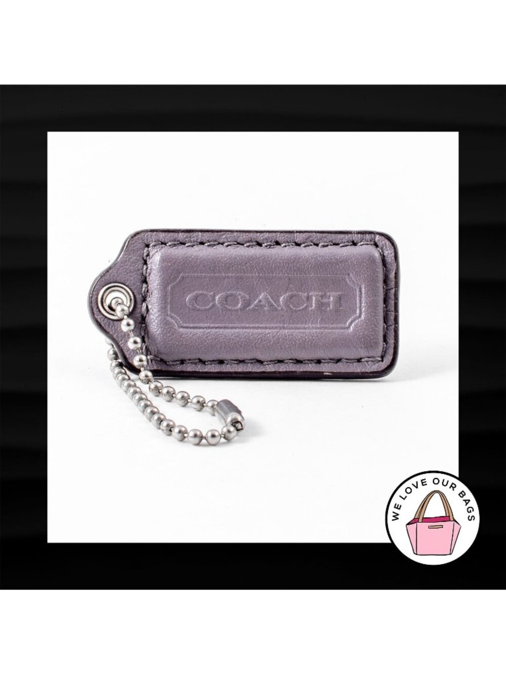 2" Medium COACH GREY GRAY LEATHER KEY FOB BAG CHARM KEYCHAIN HANGTAG TAG
